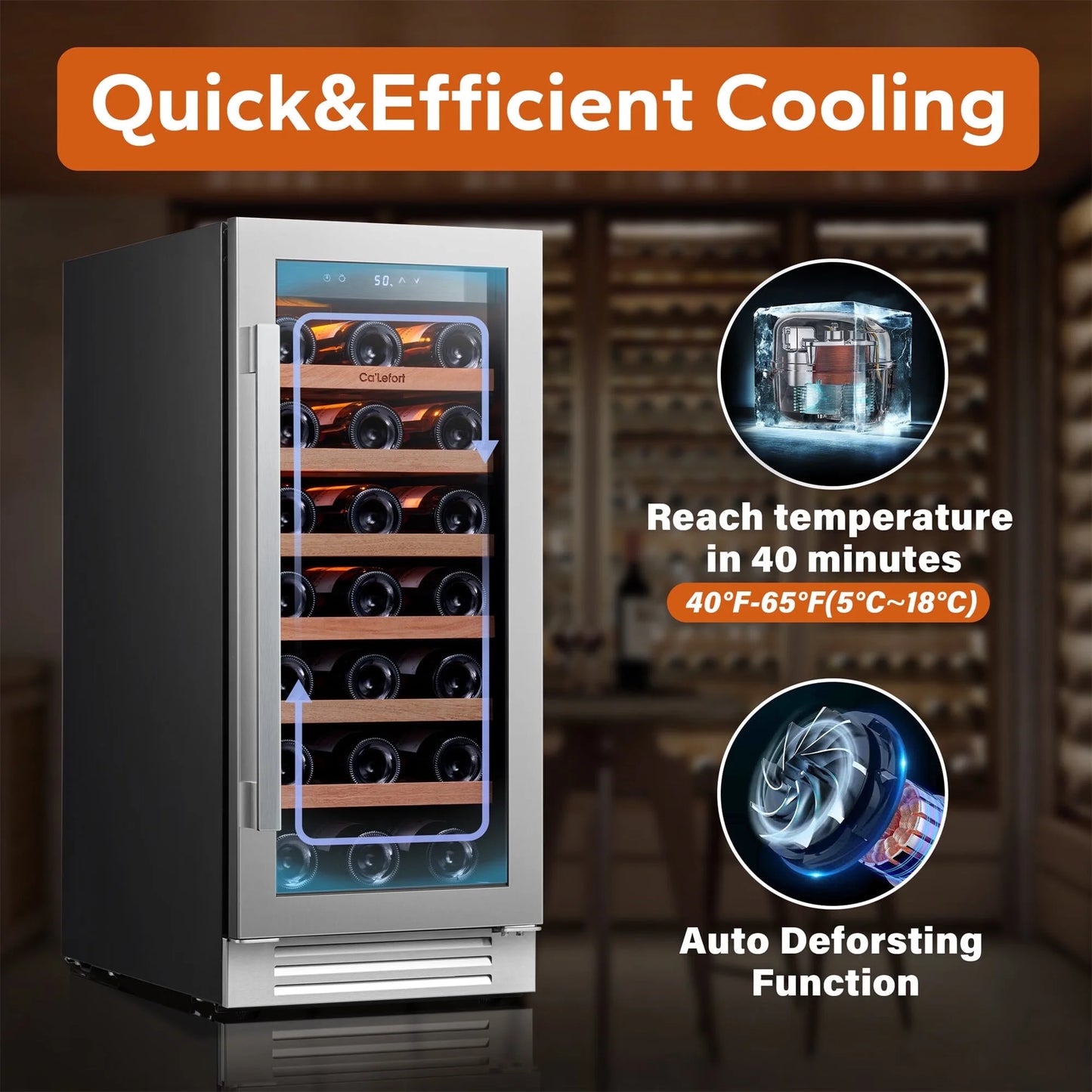 15 Inch Wine Cooler Refrigerator, 33 Bottle Wine Fridge with Glass Door Built-In & Freestanding Wine Cooler for Home/Office