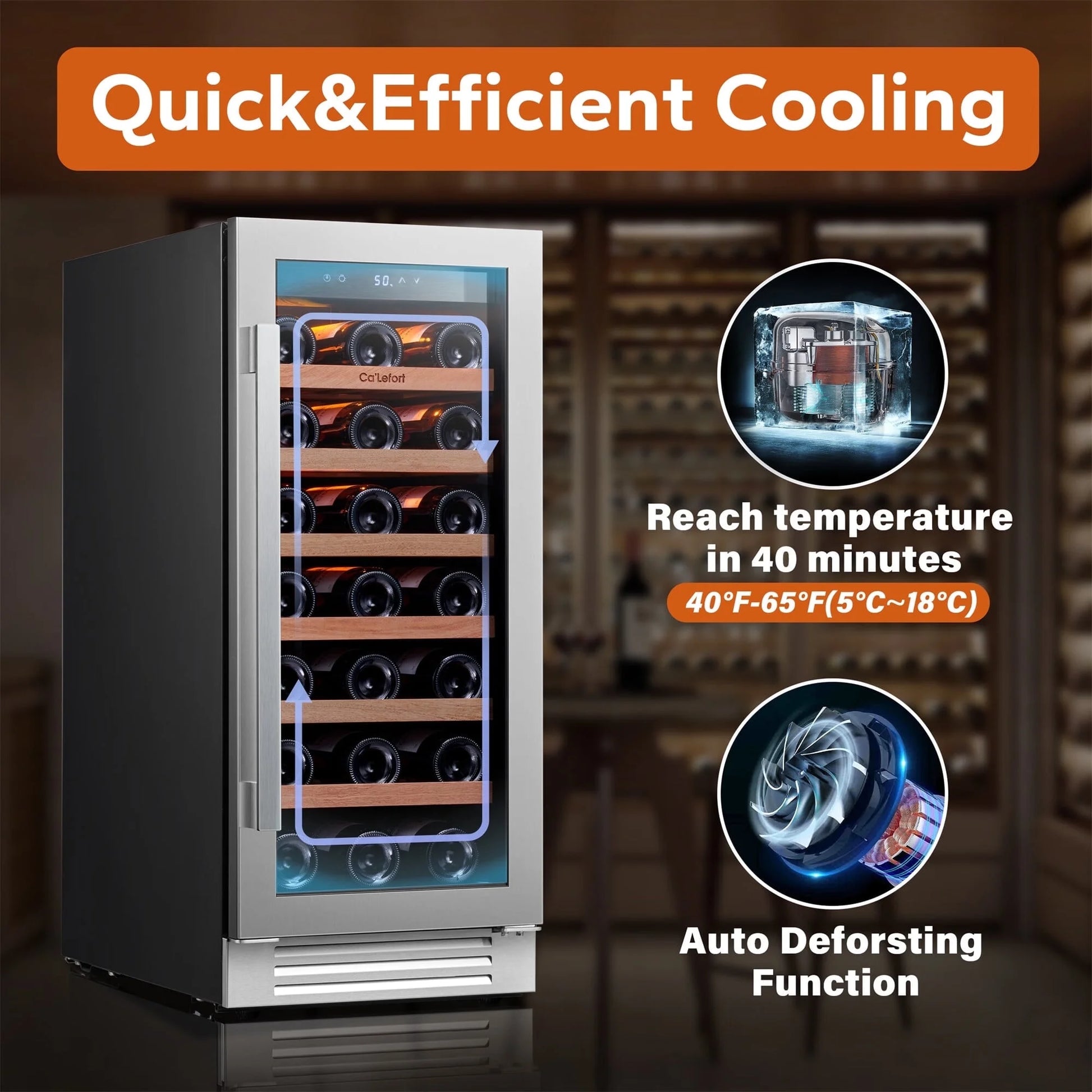 15 Inch Wine Cooler Refrigerator, 33 Bottle Wine Fridge with Glass Door Built-In & Freestanding Wine Cooler for Home/Office