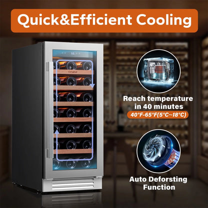 15 Inch Wine Cooler Refrigerator, 33 Bottle Wine Fridge with Glass Door Built-In & Freestanding Wine Cooler for Home/Office