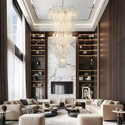 118 In. H, 28-Lights Silver Luxury Crystal Chandelier, Tree Branches Chandelier for Entryway High Ceiling Chandelier
