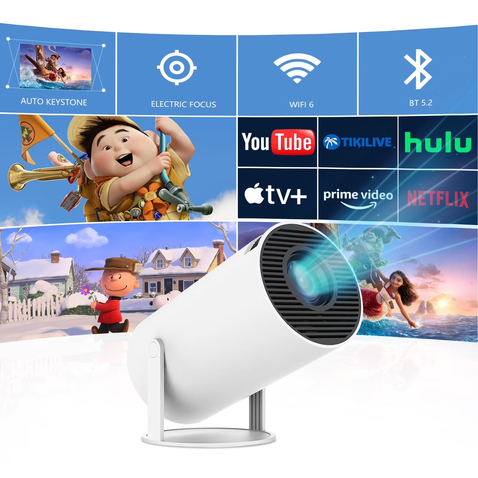 Mini Projector with Bluetooth and Wifi 6, 4K 1080P Support Portable Home Theater Projector for Laptop, PC, Smartphone