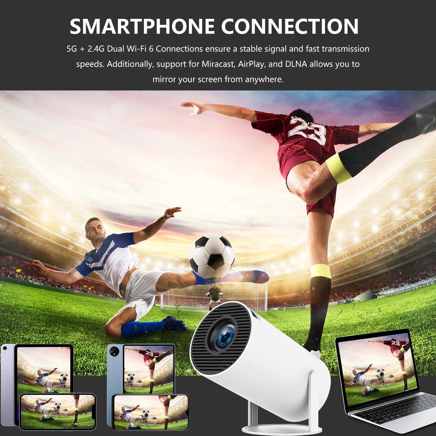 Mini Projector with Bluetooth and Wifi 6, 4K 1080P Support Portable Home Theater Projector for Laptop, PC, Smartphone