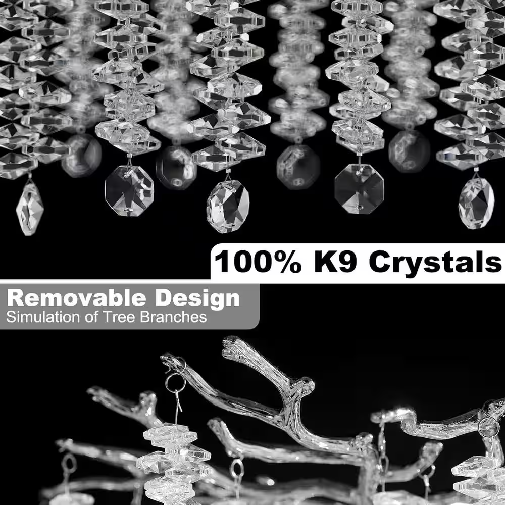 118 In. H, 28-Lights Silver Luxury Crystal Chandelier, Tree Branches Chandelier for Entryway High Ceiling Chandelier