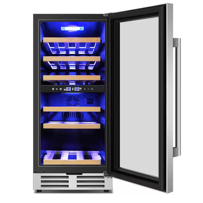 15 In. Dual Zone Built-In Wine Cooler 30-Bottle Cellar Cooling Unit in Stainless Steel with 6-Removable Shelves