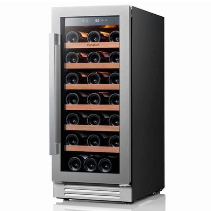 15 Inch Wine Cooler Refrigerator, 33 Bottle Wine Fridge with Glass Door Built-In & Freestanding Wine Cooler for Home/Office