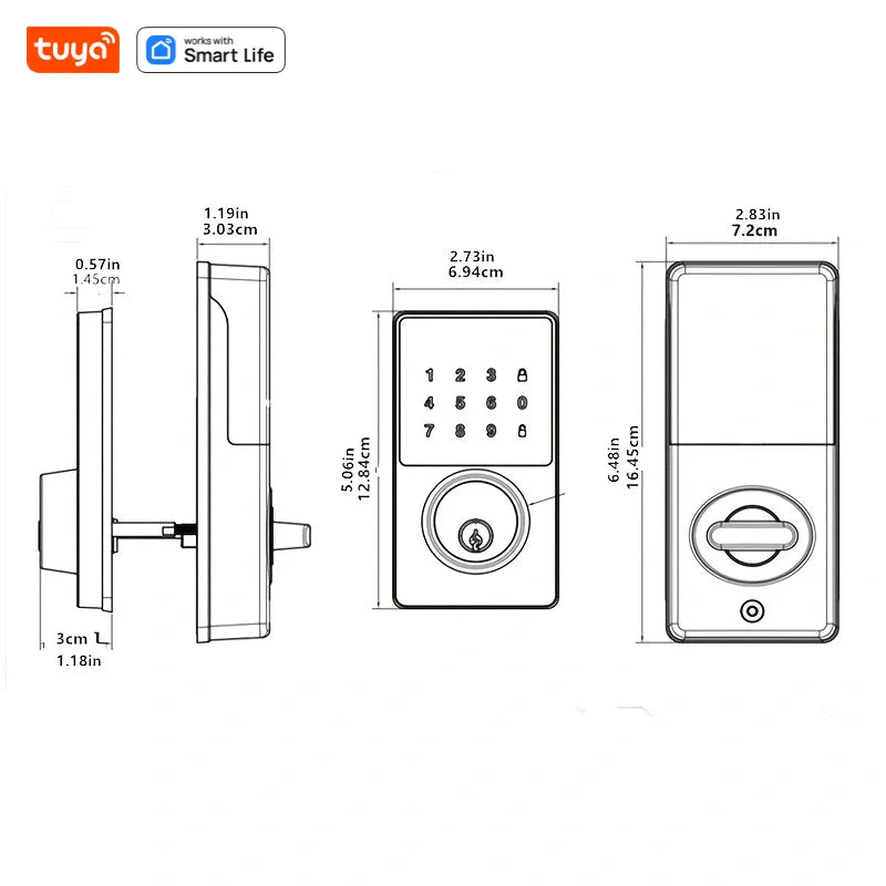 Tuya Smart Home Wifi Lock Keyless Entry Door Lock with Touchscreen Keypad APP Control Waterproof Grade IP54 Low Battery Alert