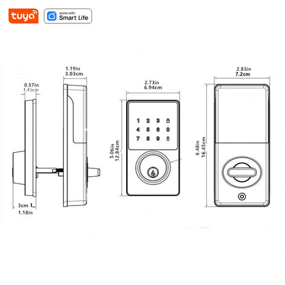 Tuya Smart Home Wifi Lock Keyless Entry Door Lock with Touchscreen Keypad APP Control Waterproof Grade IP54 Low Battery Alert