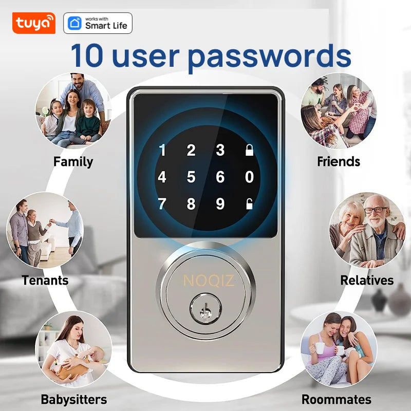 Tuya Smart Home Wifi Lock Keyless Entry Door Lock with Touchscreen Keypad APP Control Waterproof Grade IP54 Low Battery Alert