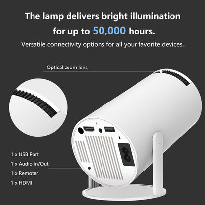 Mini Projector with Bluetooth and Wifi 6, 4K 1080P Support Portable Home Theater Projector for Laptop, PC, Smartphone
