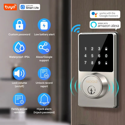 Tuya Smart Home Wifi Lock Keyless Entry Door Lock with Touchscreen Keypad APP Control Waterproof Grade IP54 Low Battery Alert