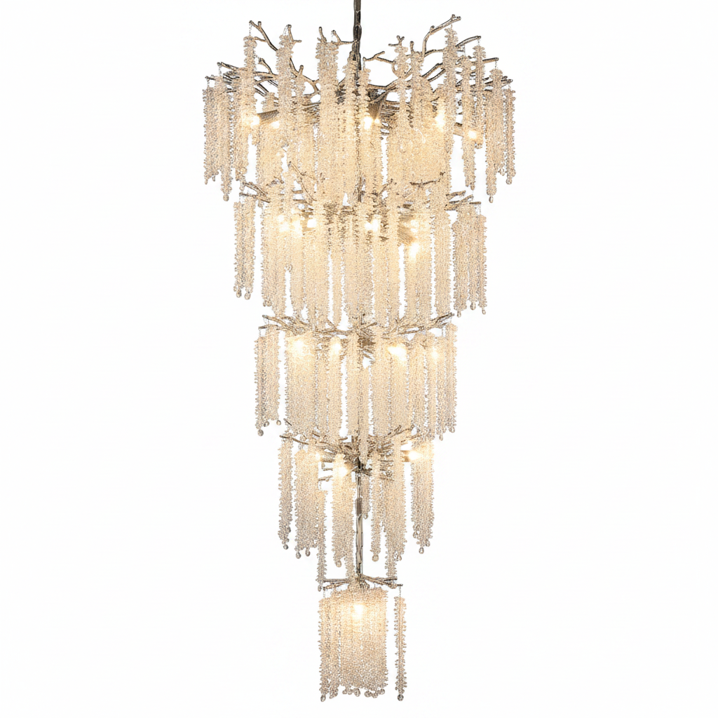 118 In. H, 28-Lights Silver Luxury Crystal Chandelier, Tree Branches Chandelier for Entryway High Ceiling Chandelier