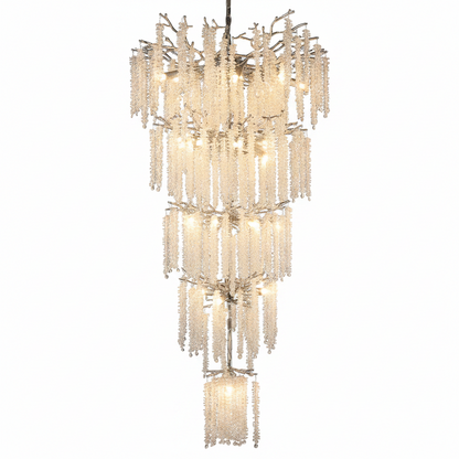 118 In. H, 28-Lights Silver Luxury Crystal Chandelier, Tree Branches Chandelier for Entryway High Ceiling Chandelier