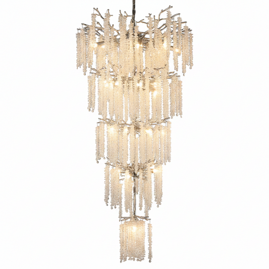 118 In. H, 28-Lights Silver Luxury Crystal Chandelier, Tree Branches Chandelier for Entryway High Ceiling Chandelier